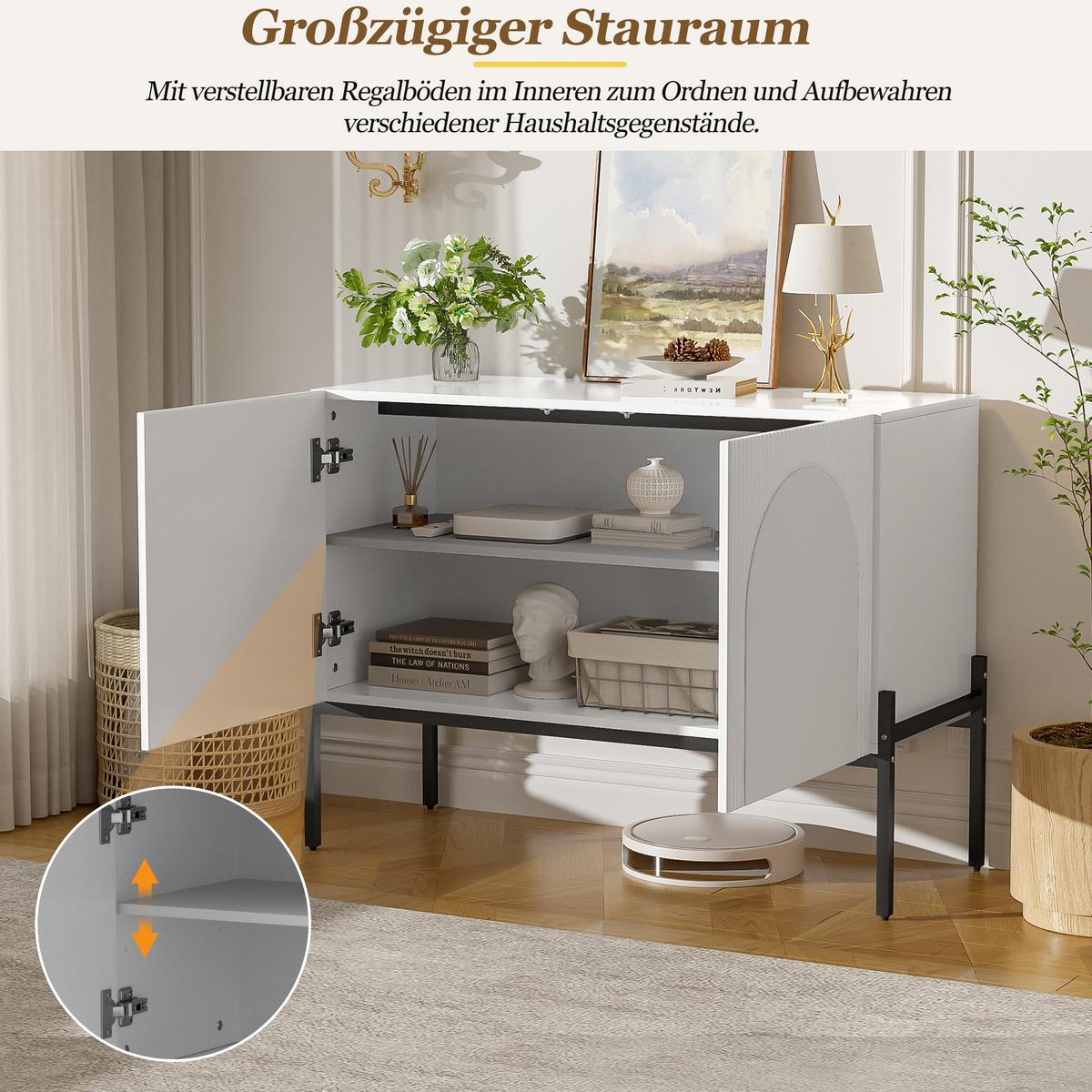 SIDEBOARD 100cm mit Bogendesign, 2 Türen, Metallbeine - Weiß, Holzwerkstoff (100/75/40cm) - Urban Meuble