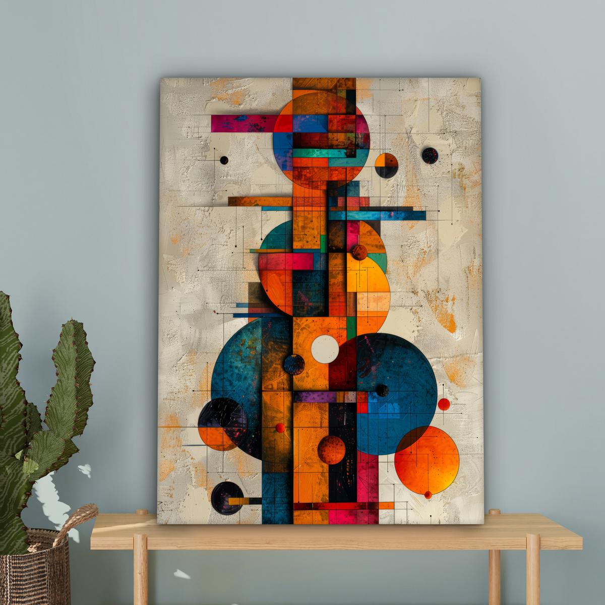 LEINWANDBILD Vintage - Moderne Kunst - Orange - Geometrische Formen Wandbild Wohnzimmer 60x80 cm - Multicolor, Textil (60/80cm) - MuchoWow