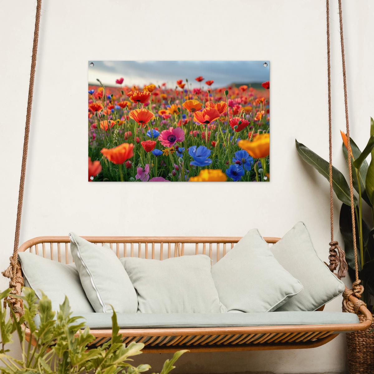 GARTENPOSTER Blumen - Mohnblumen - Farbenfroh - Natur Gartendeko 90x60 cm - Dunkelorange, Kunststoff (90/60/0.2cm) - OnlyWow