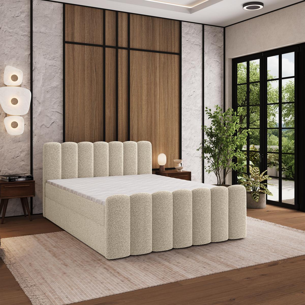 BOXBETT CELLA 140x200 cm mit Matratze und Topper - Creme - Creme, Holz (140/200cm) - MASSENO