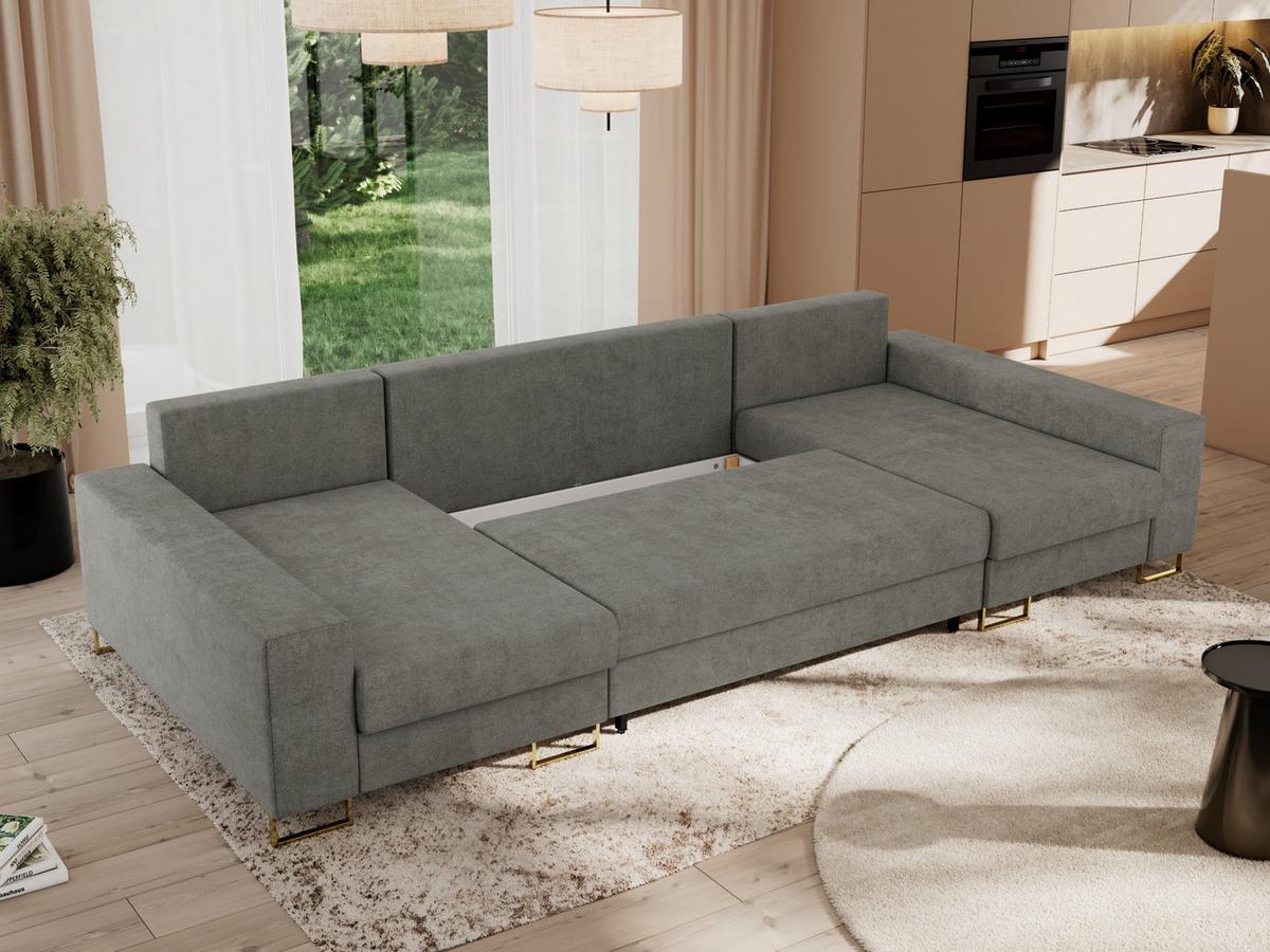 WOHNLANDSCHAFT DORIAN U Struktur Grau - Goldfarben/Grau, Textil/Metall (312/85/138cm) - MKS