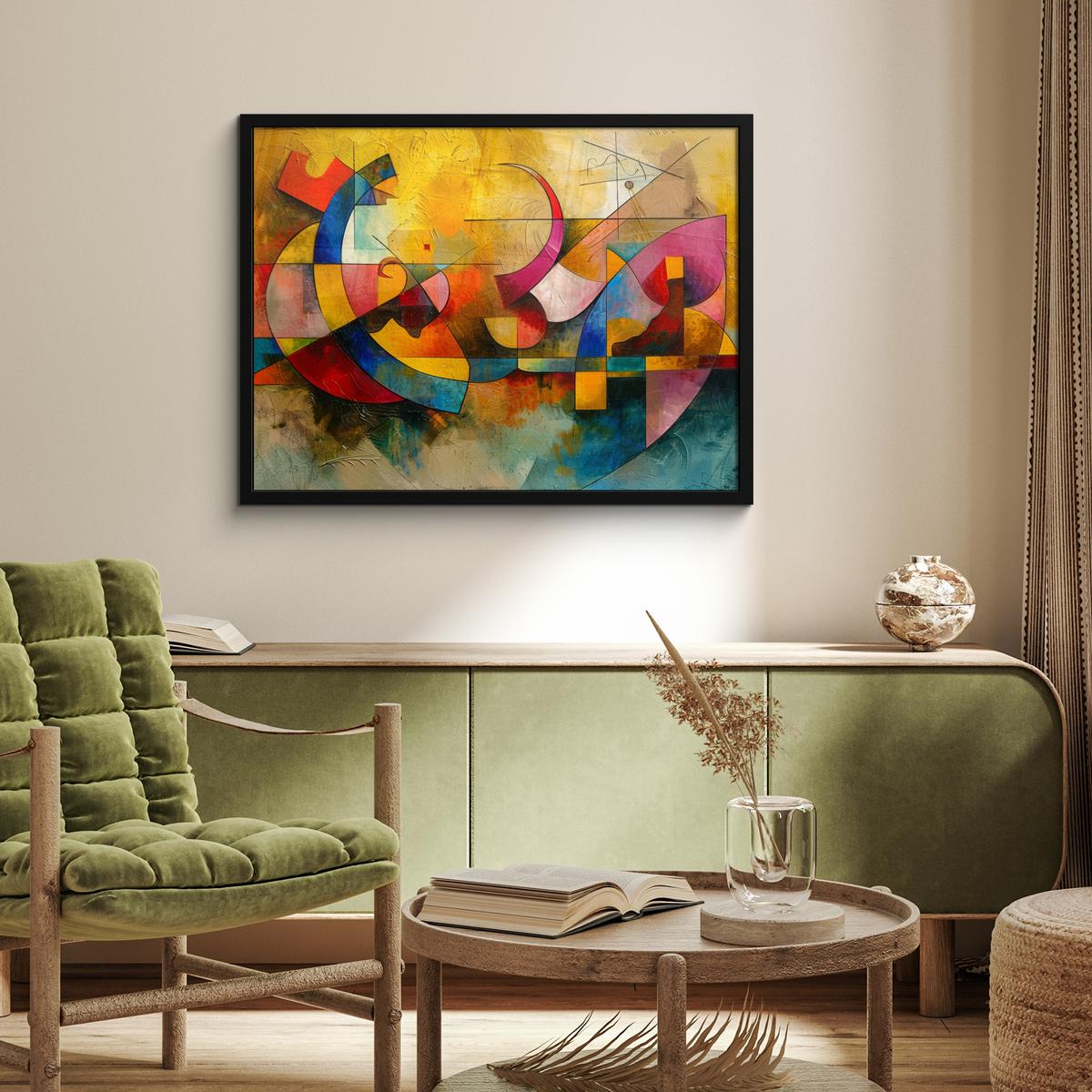 POSTER MIT RAHMENGERAHMTES BILD Kunst - Abstrakt - Modern 80x60 cm - Gelb, Papier (80/60cm) - MuchoWow