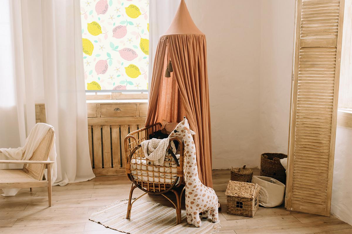 INNENROLLO - Fensterrollo - Rollo - 110x140 cm - Rosa und gelbe Zitronen - Gelb, Kunststoff (110/140/0.5cm) - TULUP