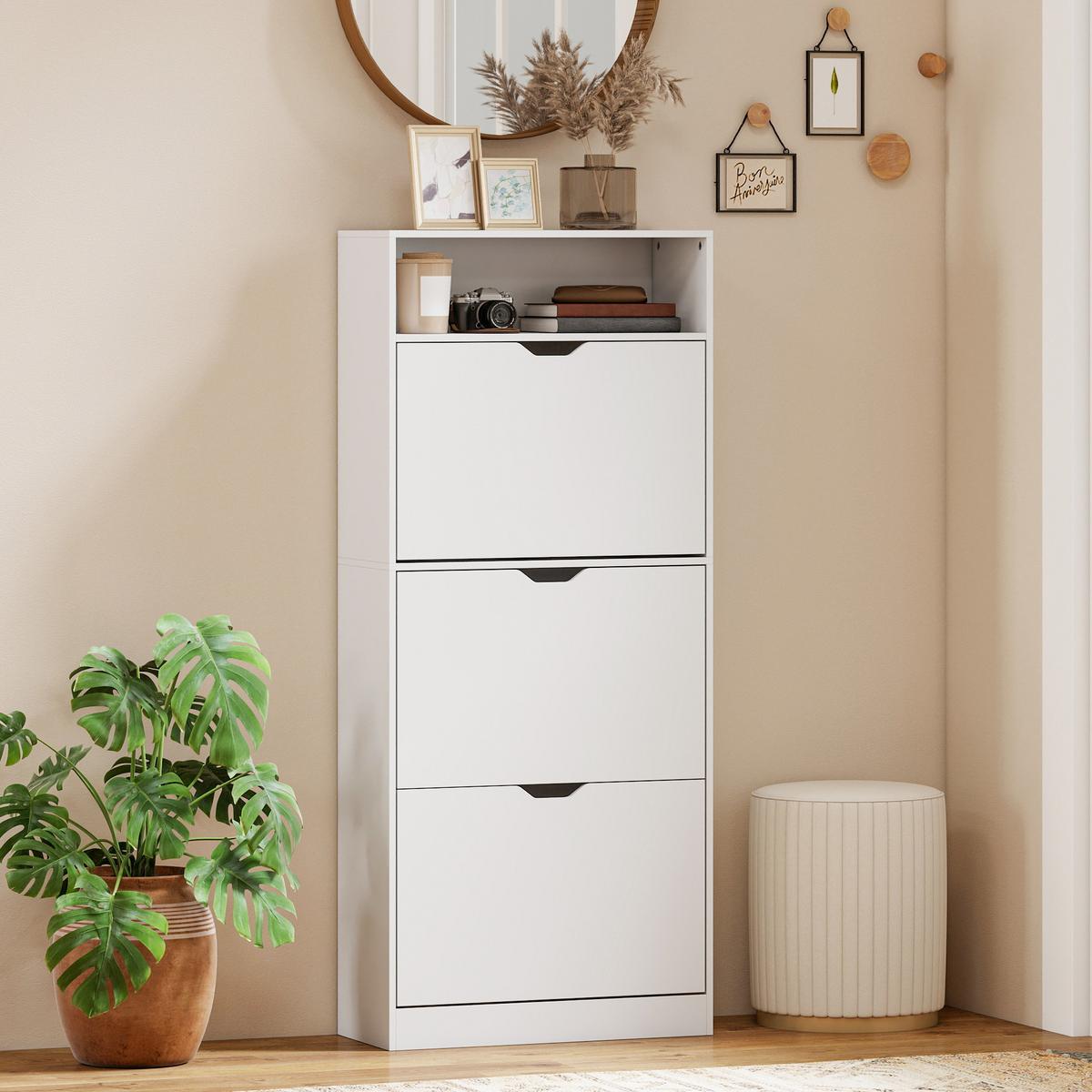 SCHUHSCHRANK aus MDF 60/26/140 cm Weiß - Weiß, Holzwerkstoff (26/140/60cm) - HOMCOM
