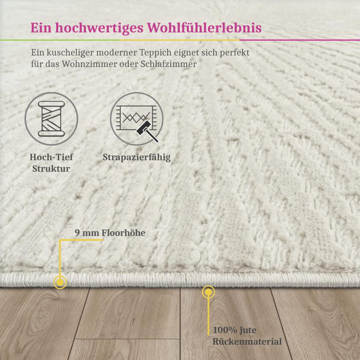 KURZFLORTEPPICH, einfarbig, aus Polypropylen, Florhöhe 9 mm, Creme, 200 x 280 cm - Creme, Textil (280/200cm) - KADIMA DESIGN