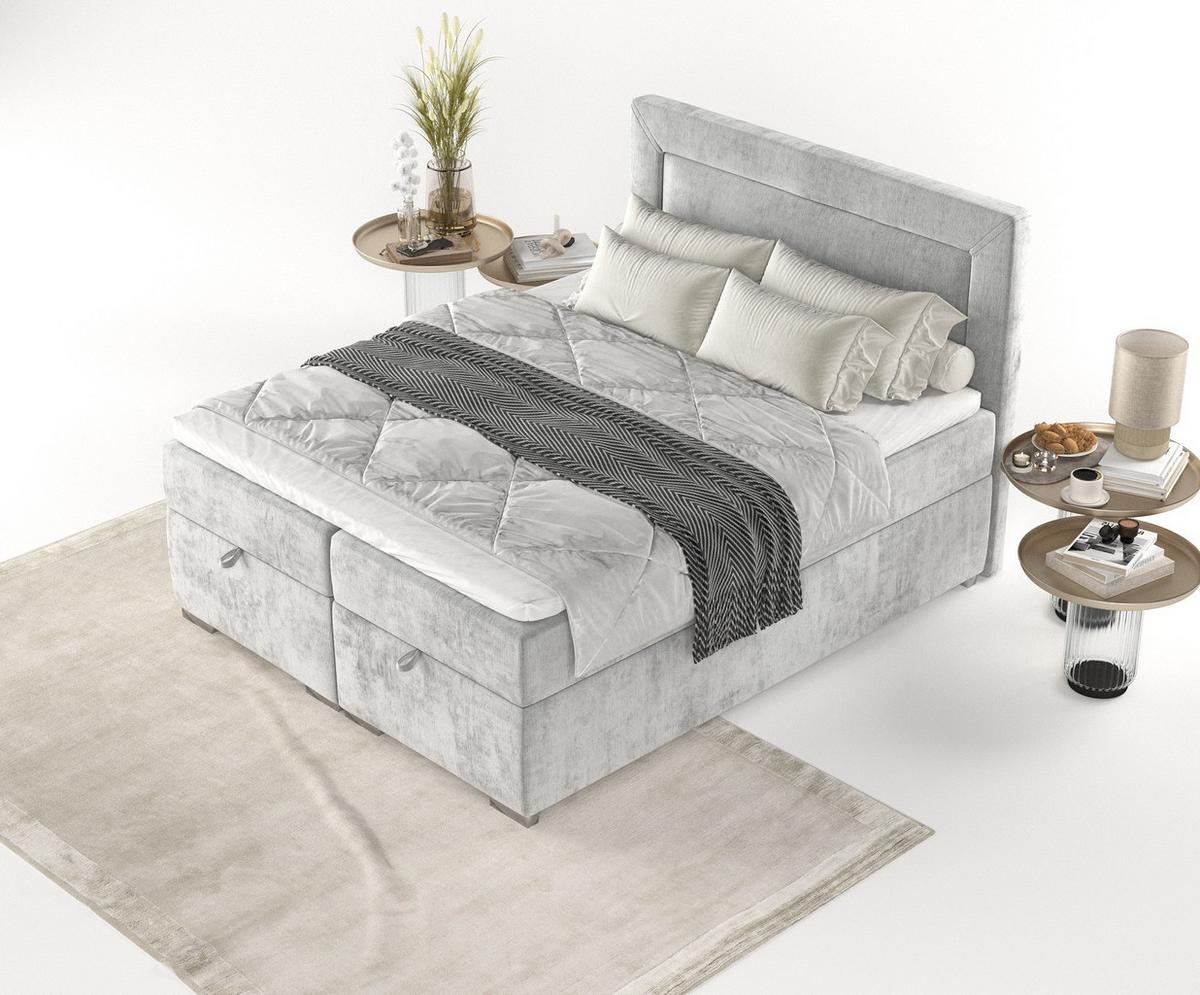 BOXBETT Lontano 140/200 cm Hellgrau im Lotta Stoff - Chromfarben/Hellgrau, Holz/Holzwerkstoff (140/200cm) - AltaBeds
