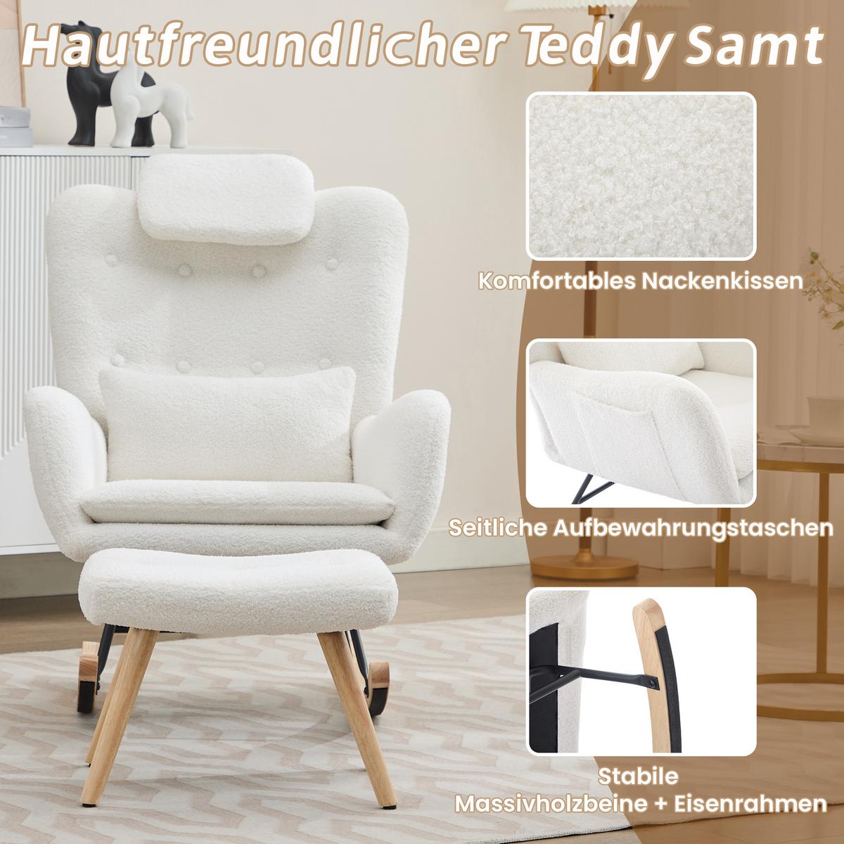 SCHAUKELSTUHL Weiß 73/92/102 cm - Weiß, Holzwerkstoff/Textil (73/102/92cm) - Urban Meuble