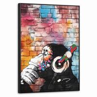 LEINWAND Bilder mit Rahmen - Affe - Graffiti - Musik - 70x100 - Multicolor, Textil (70/100cm) - MuchoWow