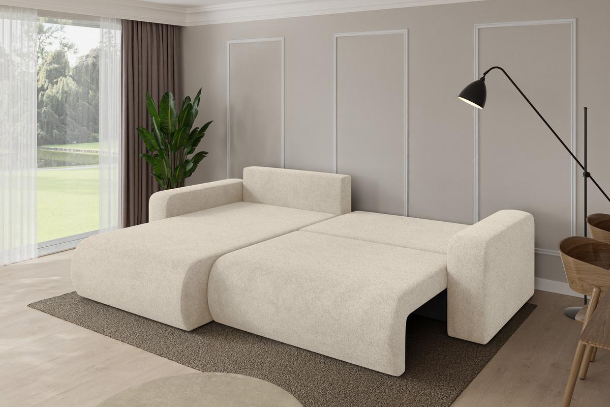 ECKSOFA mit Schlaffunktion Ottomane Links BERY-L 276x193x88 Creme Velours - Creme/Schwarz, Holzwerkstoff/Kunststoff (276/193cm) - ALTDECOR