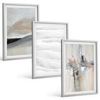 BILDER SET 3er Set - 40x60 cm Silberner Rahmen - Abstrakte Erdmuster - Silberfarben, Kunststoff (40/60cm) - TULUP