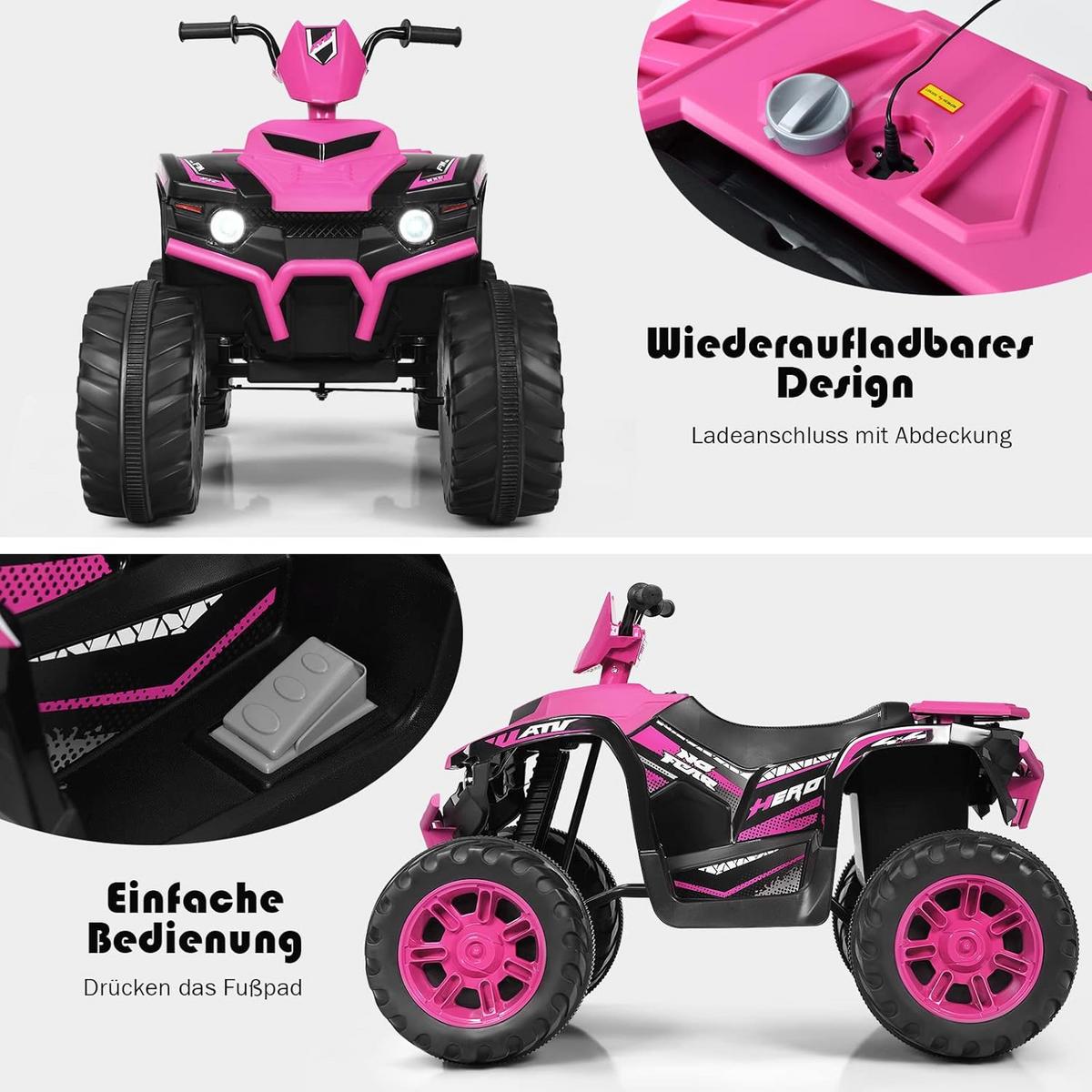 KINDERQUAD 12V Elektro Rosa - Pink, Kunststoff (104/74/67cm) - COSTWAY