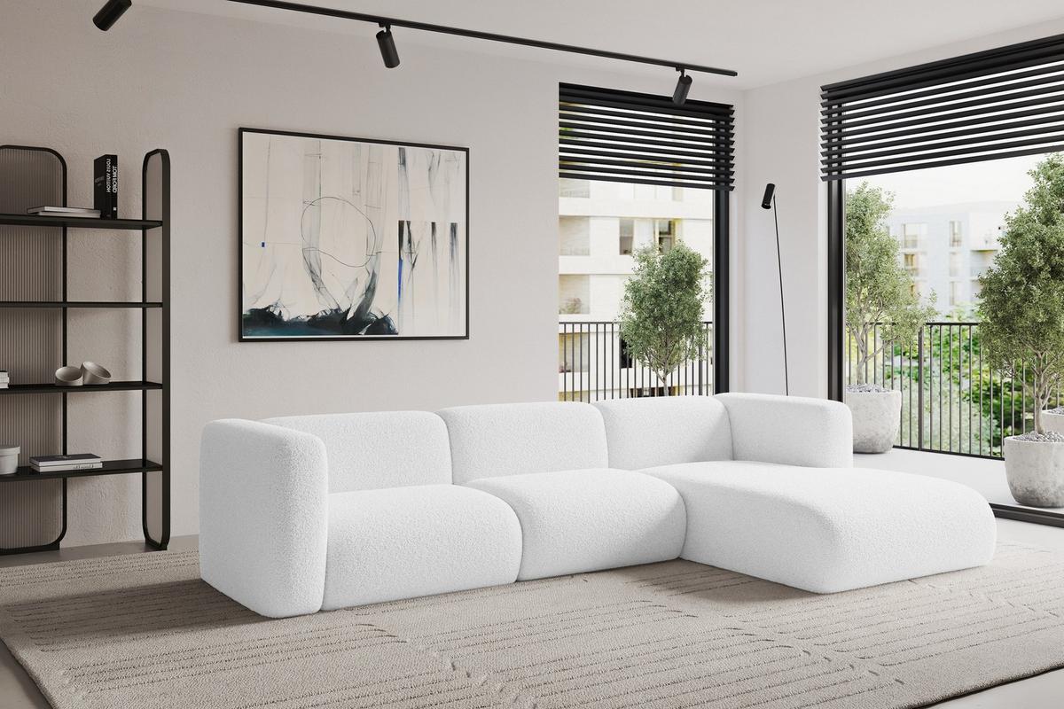ECKSOFA Ottomane Rechts MIRA-L1 227x179x89 Weiß Bouclé - Schwarz/Weiß, Holzwerkstoff/Kunststoff (227/179cm) - ALTDECOR