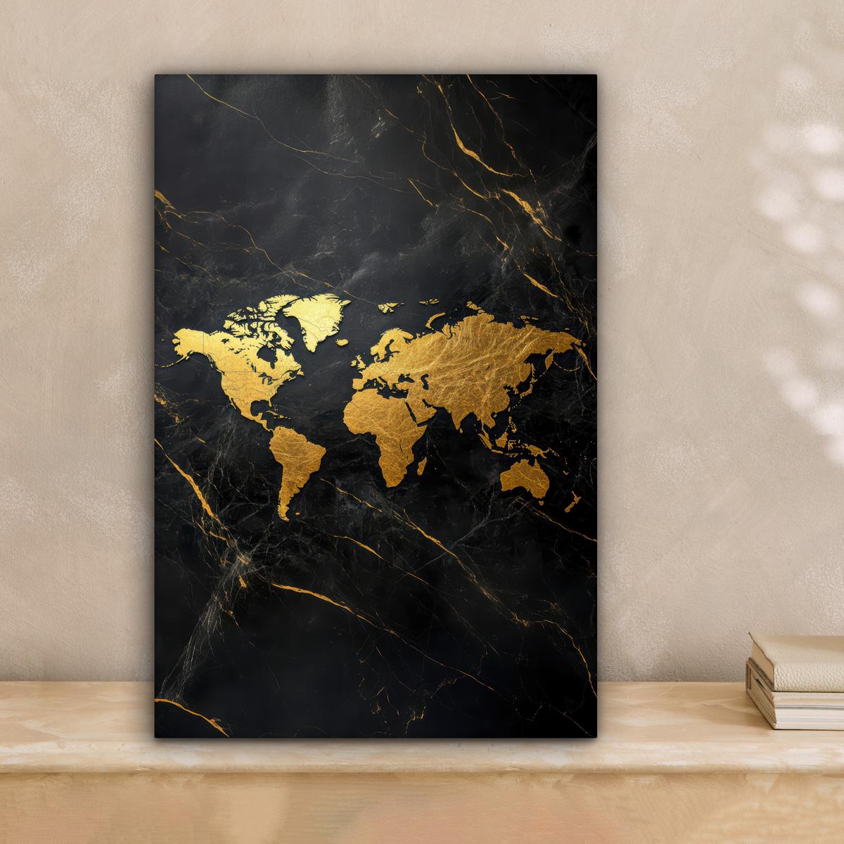 LEINWANDBILD Weltkarte - Gold - Marmor Deko Wohnzimmer 20x30 cm - Goldfarben, Textil (20/30cm) - MuchoWow