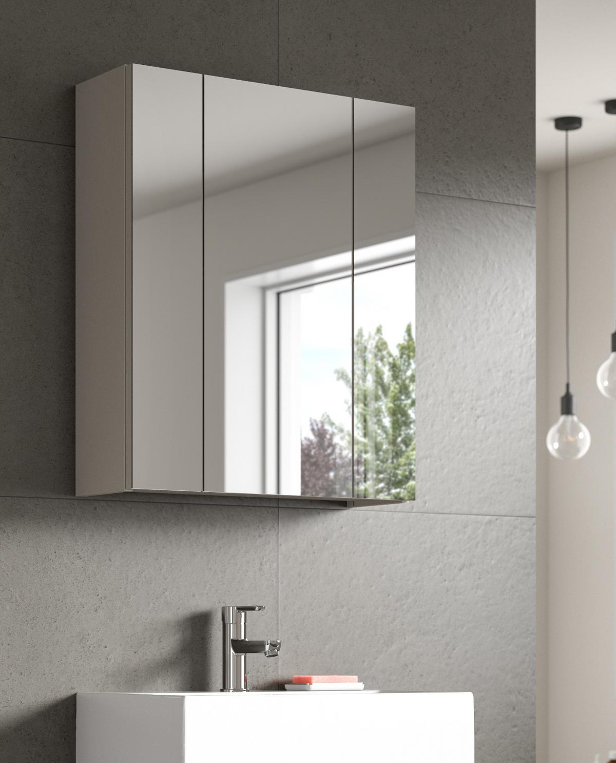 SPIEGELSCHRANK Kaschmir 60 x 70 cm, Badezimmer Schrank 3-türig - Kaschmir, Glas/Holzwerkstoff (60/70/18cm) - Inn.Furn