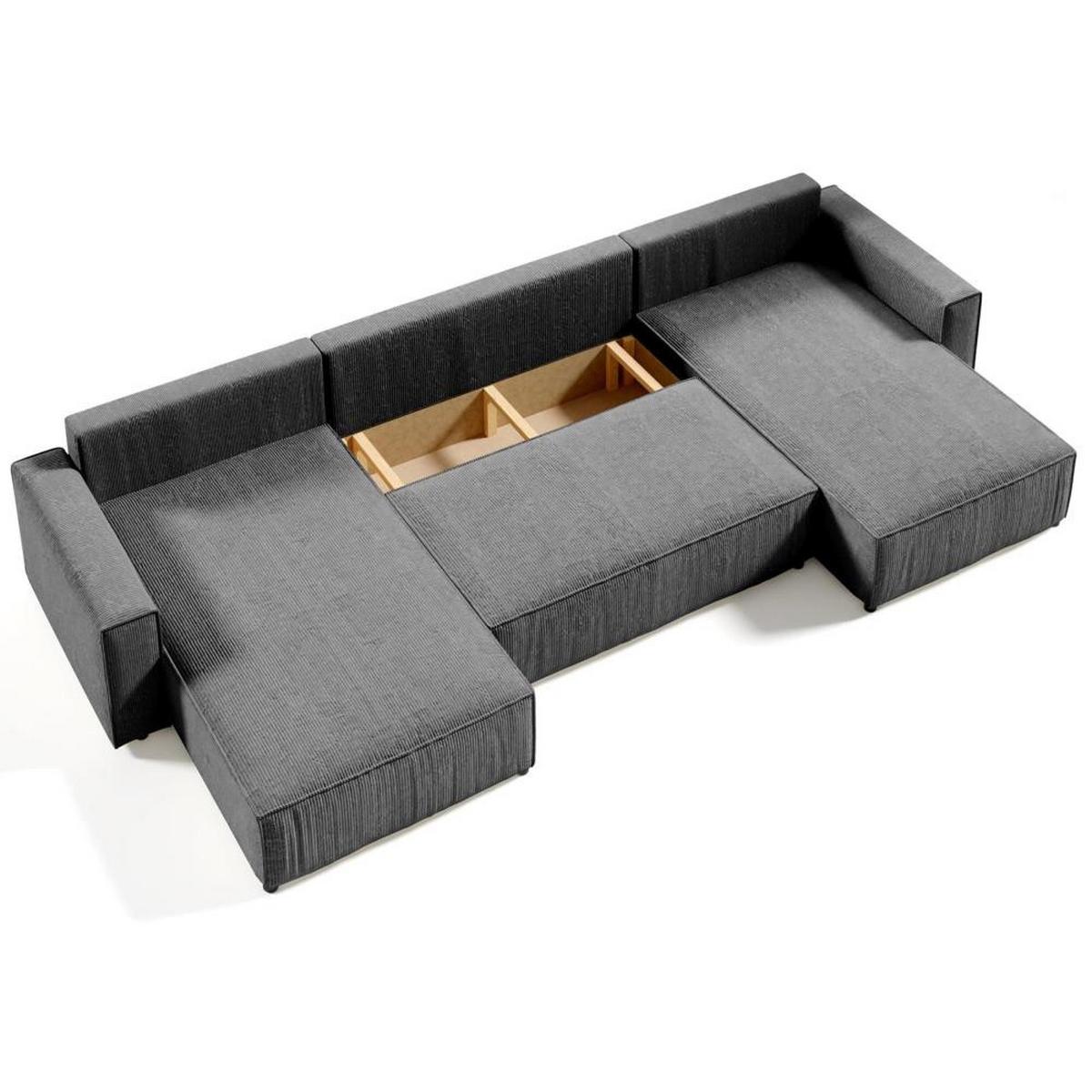 WOHNLANDSCHAFT Parys U mit Schlaffunktion dunkelgrau - Dunkelgrau/Schwarz, Kunststoff/Textil (390/70/185cm) - Beautysofa