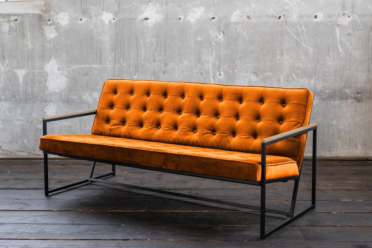 POLSTERBANK ARLY Orange Velvet - Cognac/Orange, Textil (173/80/77cm) - KAWOLA