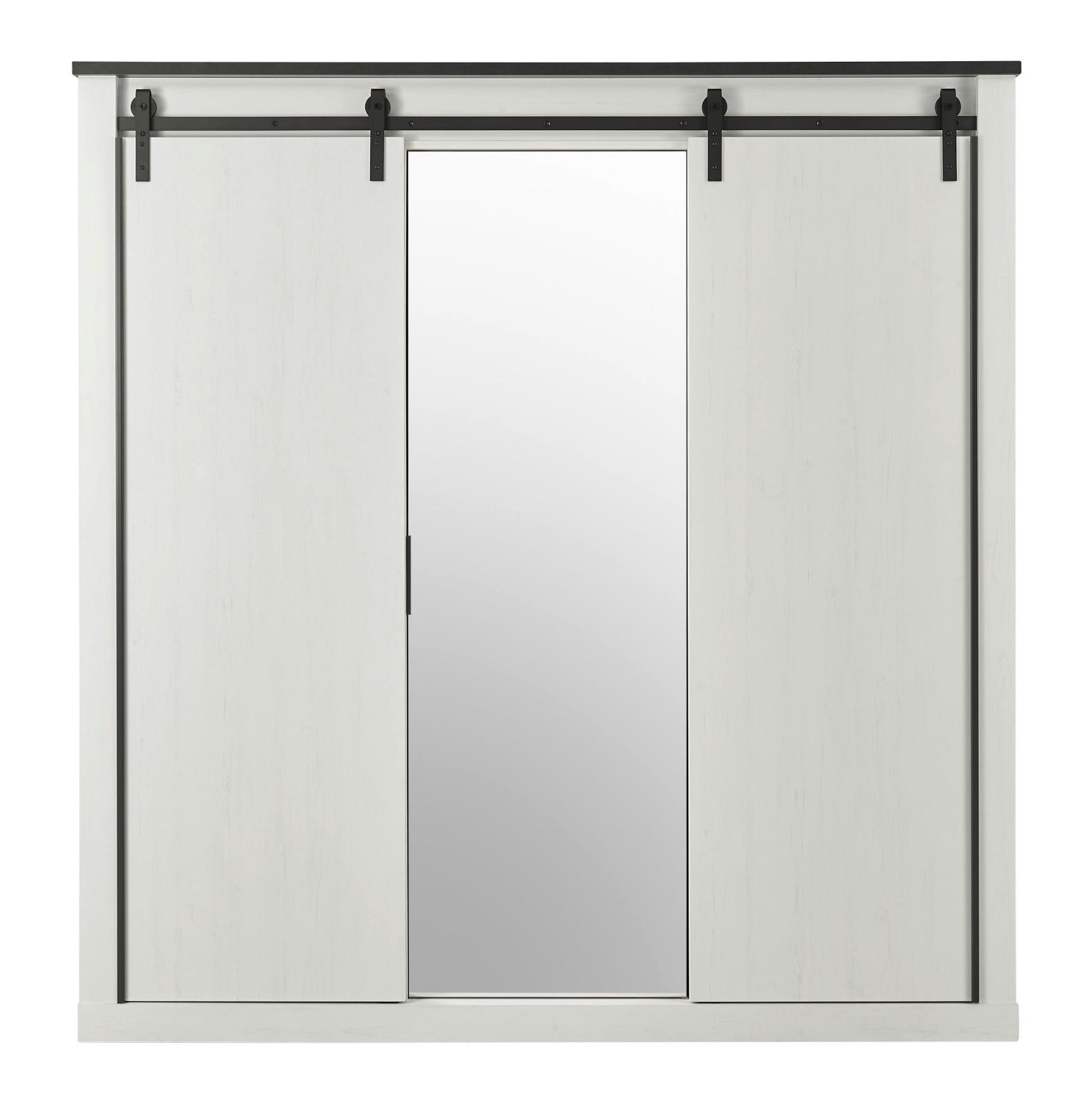KLEIDERSCHRANK weiß Pinie, anthrazit Landhaus, Schiebetürenschrank 3-türig mit Spiegel 201 x 209 - Anthrazit/Weiß, Holzwerkstoff/Metall (201/209/63cm) - Furn.Design