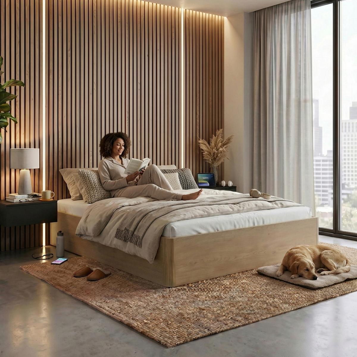 BETT Sara mit Bettkasten und Taschenfedernmatratze 20 cm, 160x200, Cremona Eiche - Eichefarben, Holzwerkstoff (160/200cm) - Beautysofa