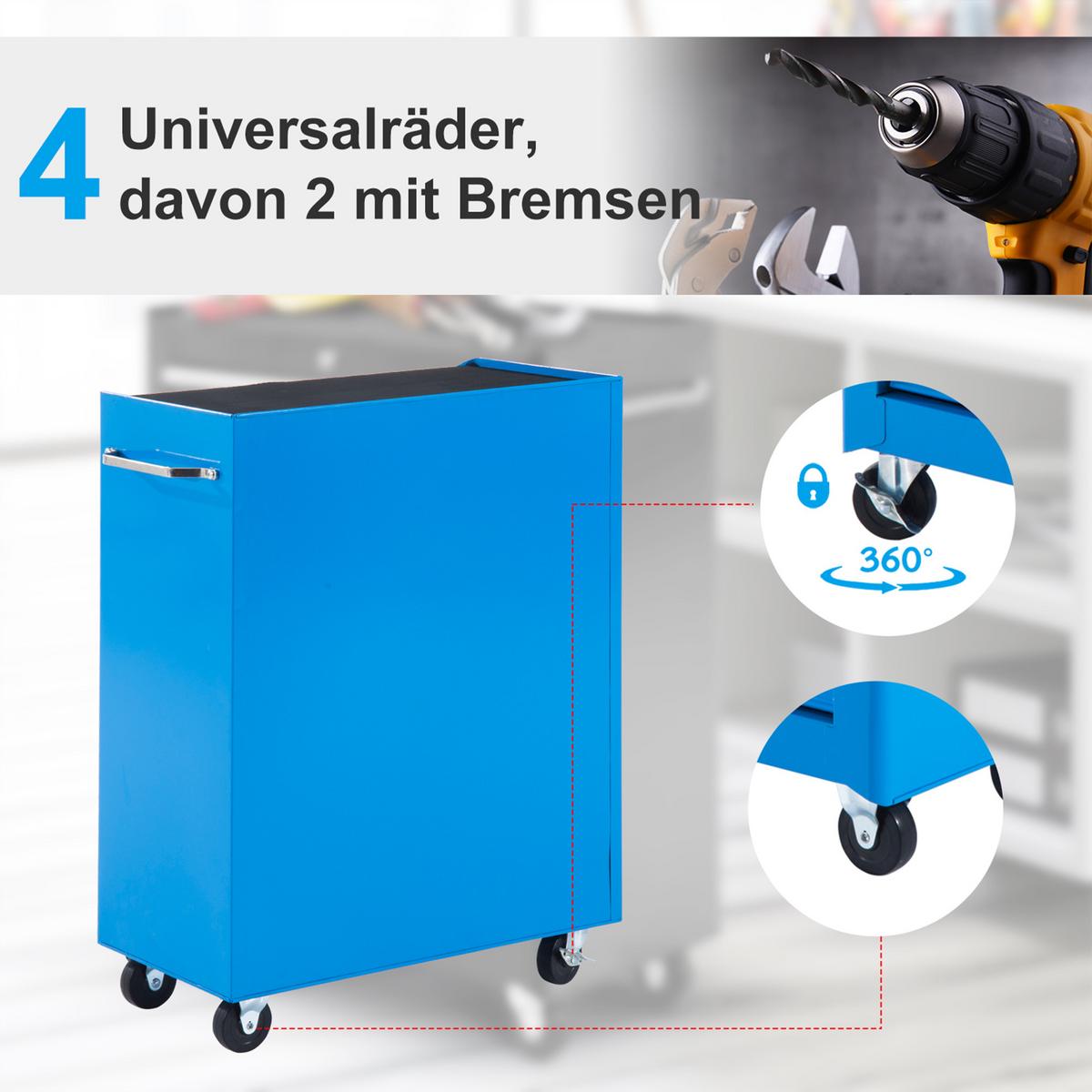 WERKZEUGWAGEN mit 5 Schubladen Blau - Blau, Metall (33/82.5/61.5cm) - HOMCOM