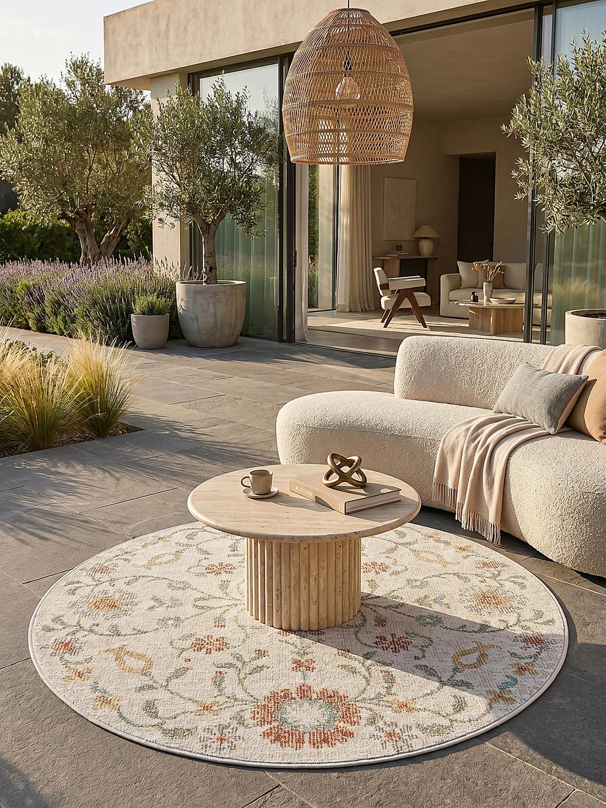 TEPPICH Outdoor Vintage LIMMAT Polypropylen Creme 120 x 120 cm - Beige, Textil (120/120cm) - KADIMA DESIGN