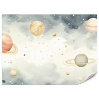 FOTOTAPETE für Kinderzimmer Pastell Planeten Saturn Uran Sterne 100x70 - Blau/Ecru, Papier (100/70cm) - Muralo