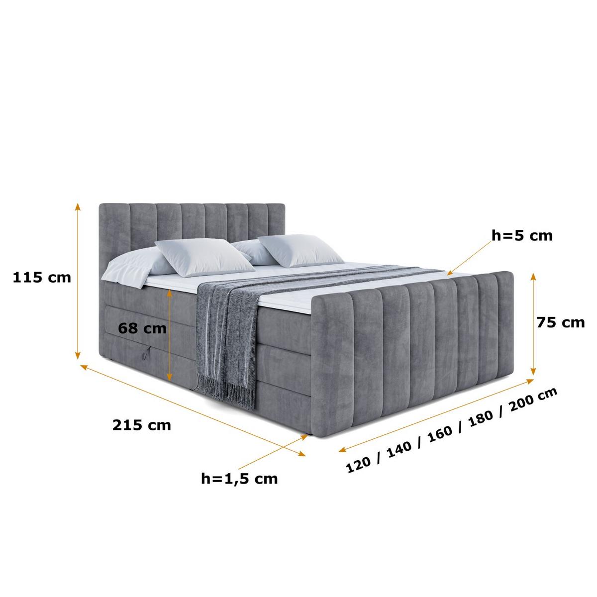 BOXSPRINGBETT OTTA-Z KING - 120x200 - H3/H4 - Dunkelgrau - Dunkelgrau, Holzwerkstoff (120/200cm) - ALTDECOR