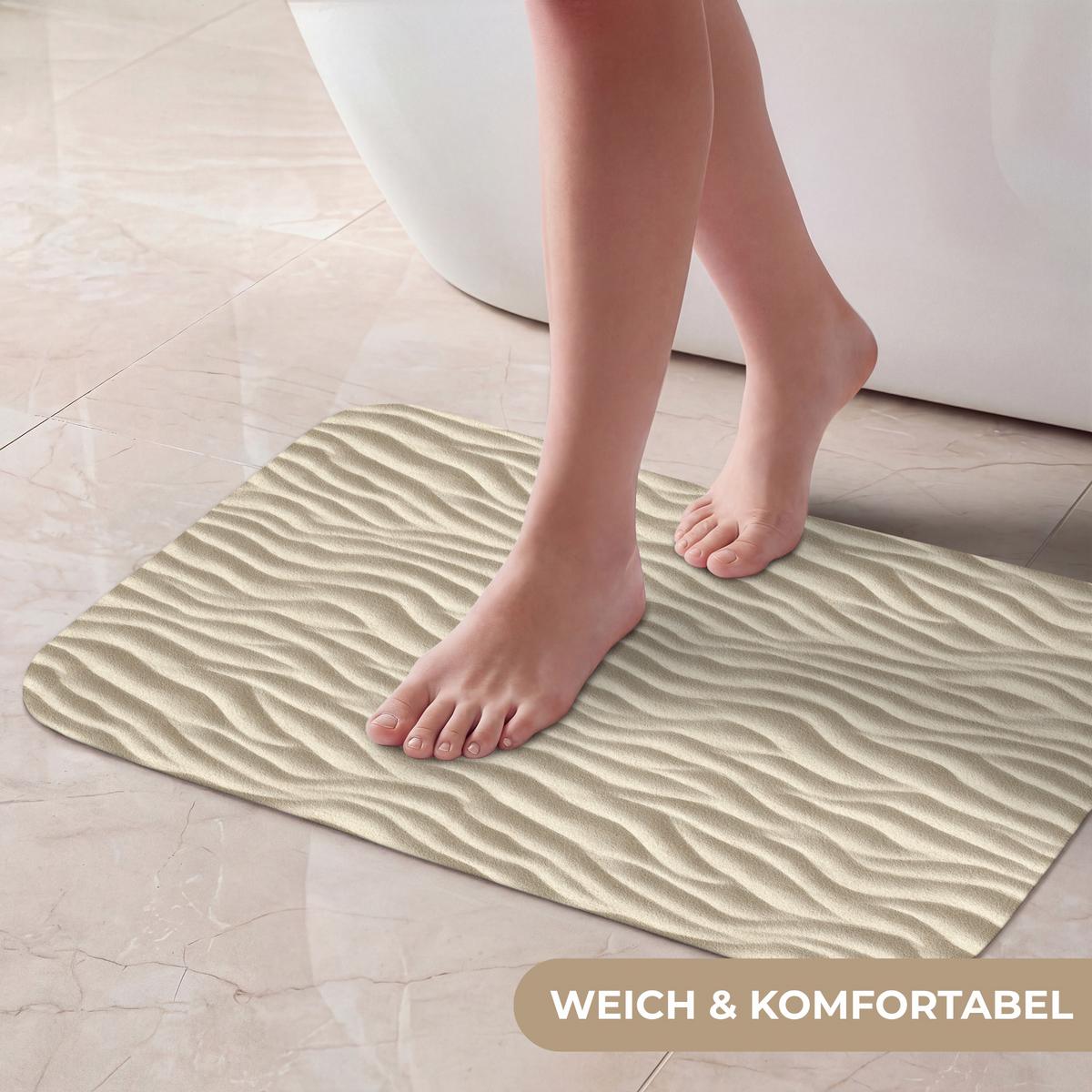 BADEMATTE Sand - Wellen - Beige 60x40 cm - Beige, Textil (60/40cm) - OnlyWow