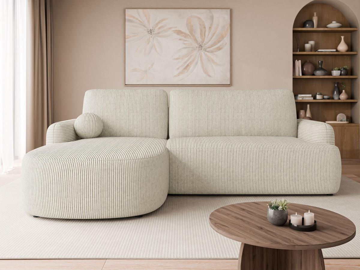 ECKSOFA Loridu Cord, Seite: Links - Schwarz/Naturfarben, Holz/Kunststoff (250/174cm) - MIRJAN24