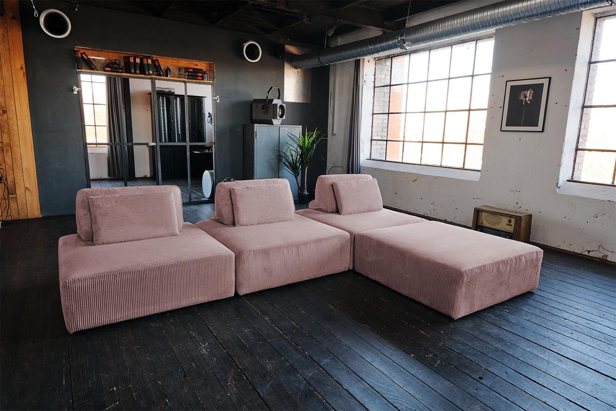 MODULSOFA WIOLO SOFT 4 MODULE 4 KISSEN Pink Cord - Schwarz/Rosa, Kunststoff/Textil (333/84/222cm) - KAWOLA
