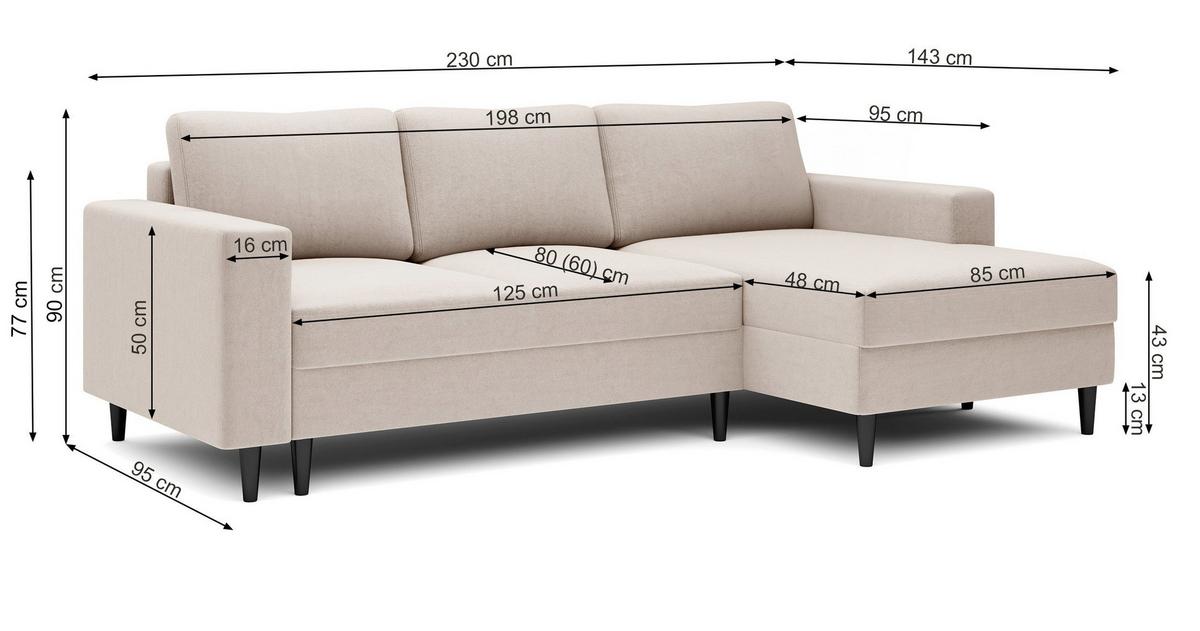 ECKSOFA Nalika Hellgrau mit Cordbezug - Hellgrau/Schwarz, Holz/Textil (143/230cm) - Selsey