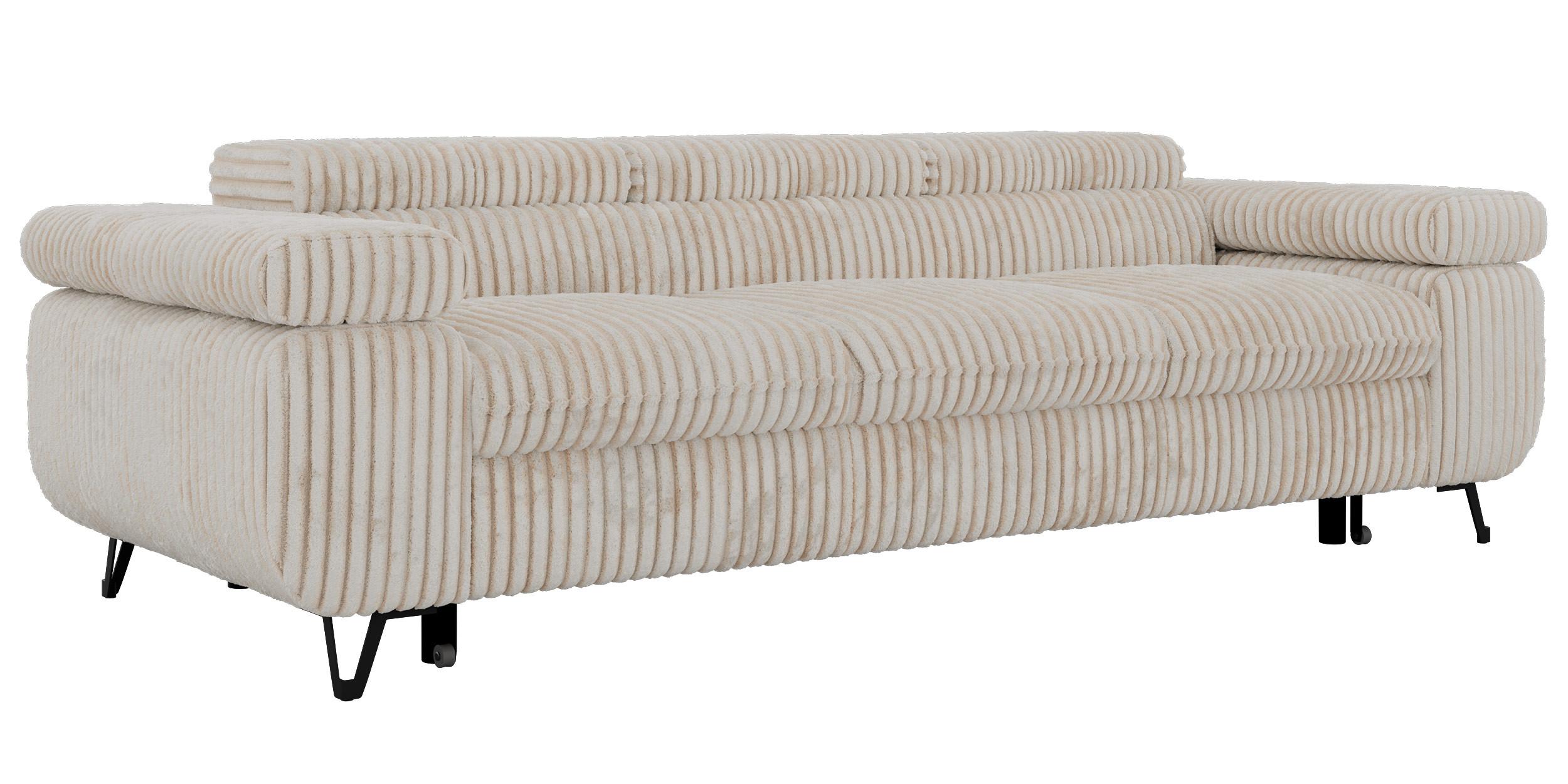 3-SITZER SOFA PETER mit Schlaffunktion - Beige Cord - Beige/Creme, Textil/Metall (262/76/99cm) - MKS