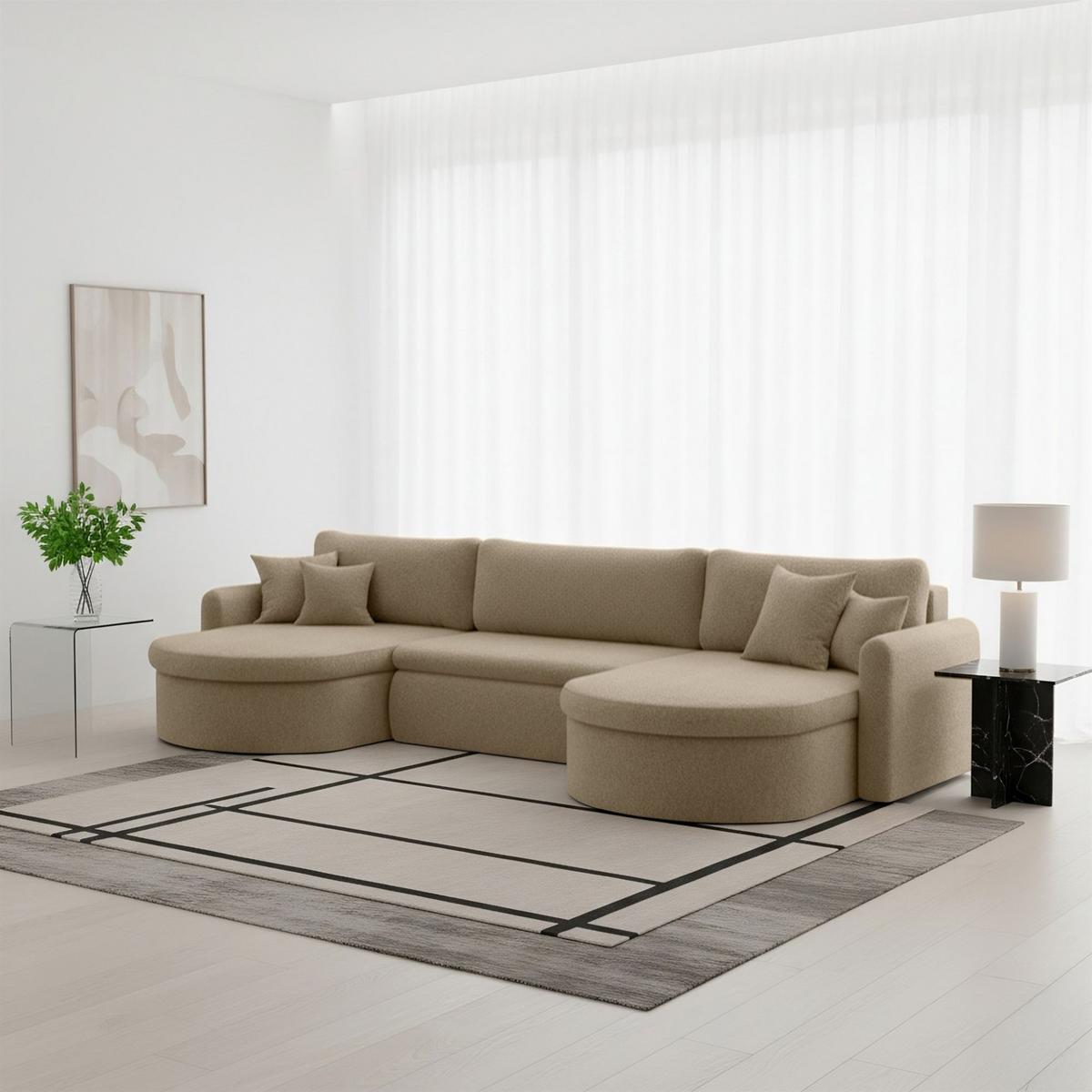 WOHNLANDSCHAFT Feliz In Quelle - Beige, Holzwerkstoff/Textil (350/83/160cm) - Fun Möbel