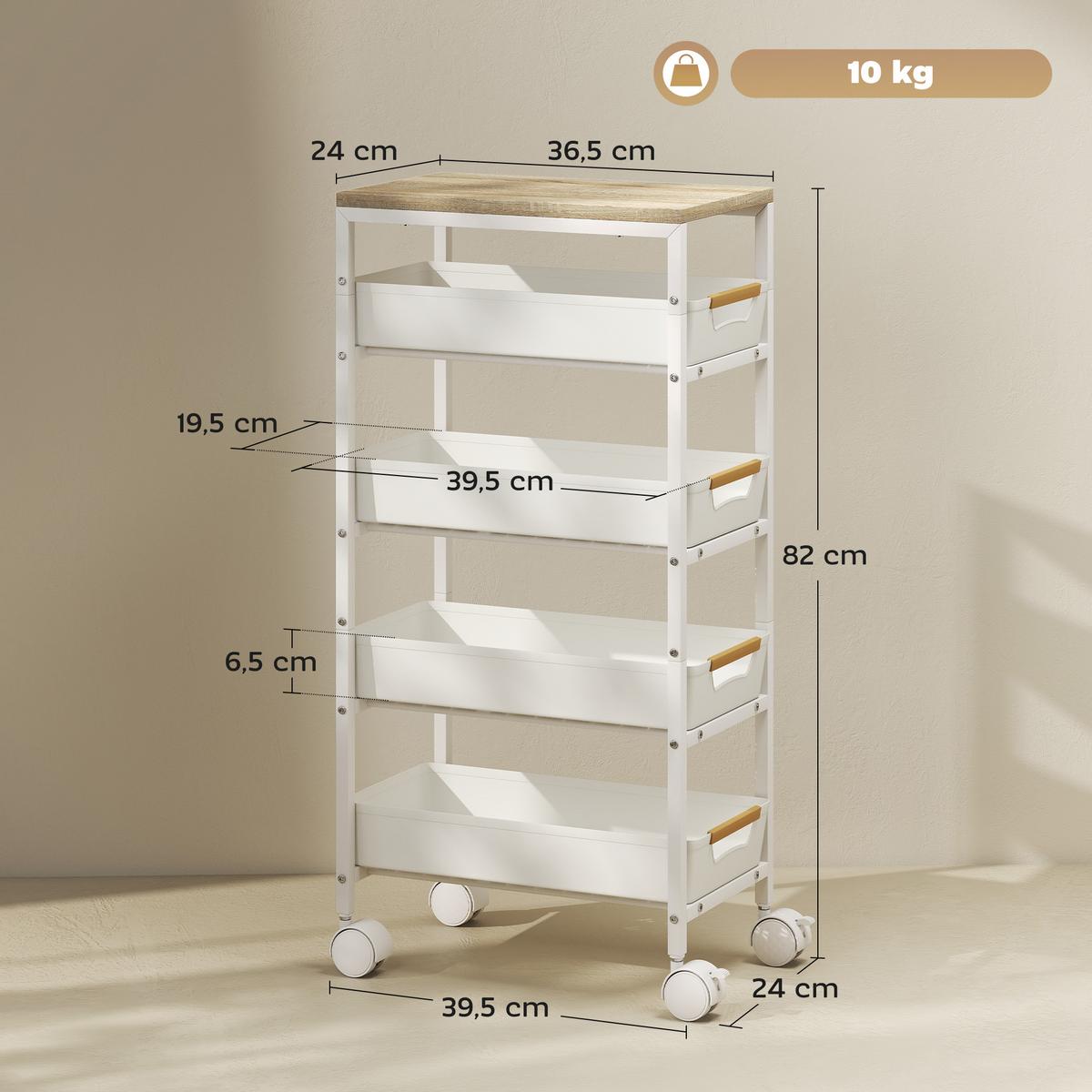 KÜCHENWAGEN Metall Kunststoff Weiß - Weiß, Metall (24/82/39.5cm) - HOMCOM