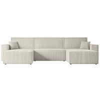 WOHNLANDSCHAFT mit Schlaffunktion und Bettkasten CELTIC-XLU - 377x143x83 cm Creme Cord - Hellgrau/Creme, Holzwerkstoff/Kunststoff (377/83/143cm) - ALTDECOR