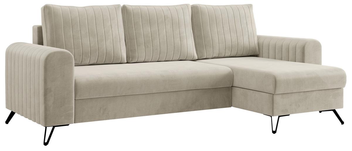 ECKSOFA Axel Velvet Beige - Beige/Schwarz, Textil/Metall (242/140cm) - MKS