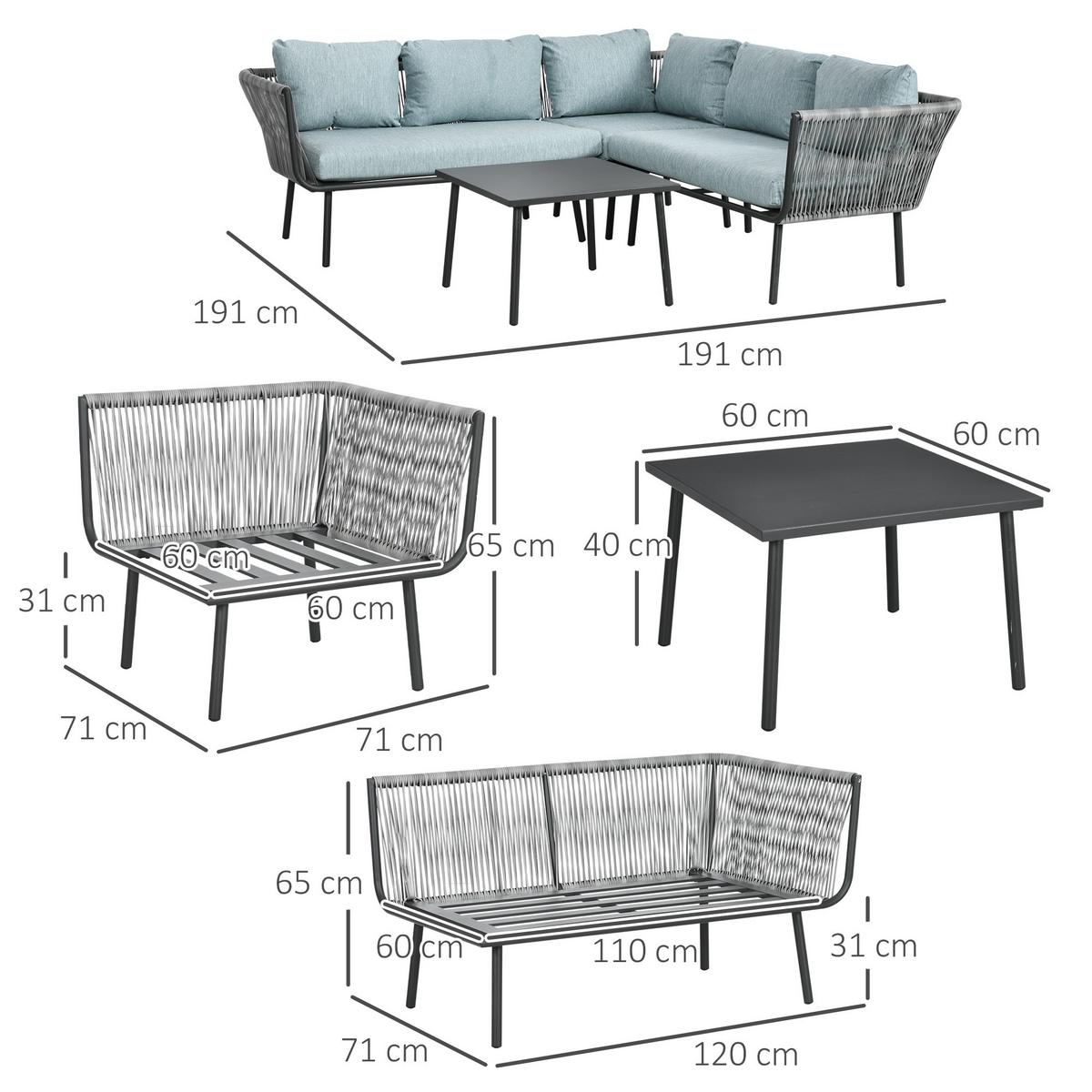 GARTENMÖBEL Set, Aluminium, Grau+Blau - Grau, Metall - Outsunny