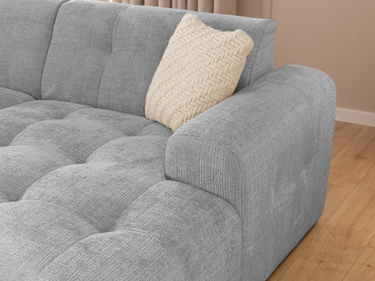 ECKSOFA mit Ottomane rechts, raffinierten Steppungen, Wellenunterfederung, B234/T161/H79 cm, Chenille-Bezug in Hellgrau / 21043 - Hellgrau/Schwarz, Kunststoff/Textil (234/79/161cm) - luma-home