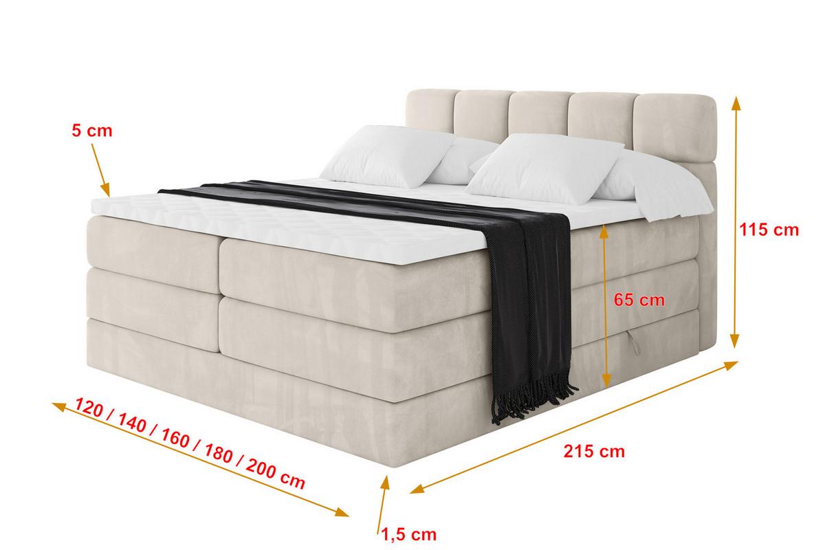 BOXBETT mit Matratze H3/H4 - FAMA KING - 200x200 cm Beige Casablanca - Beige, Holzwerkstoff (200/200cm) - ALTDECOR
