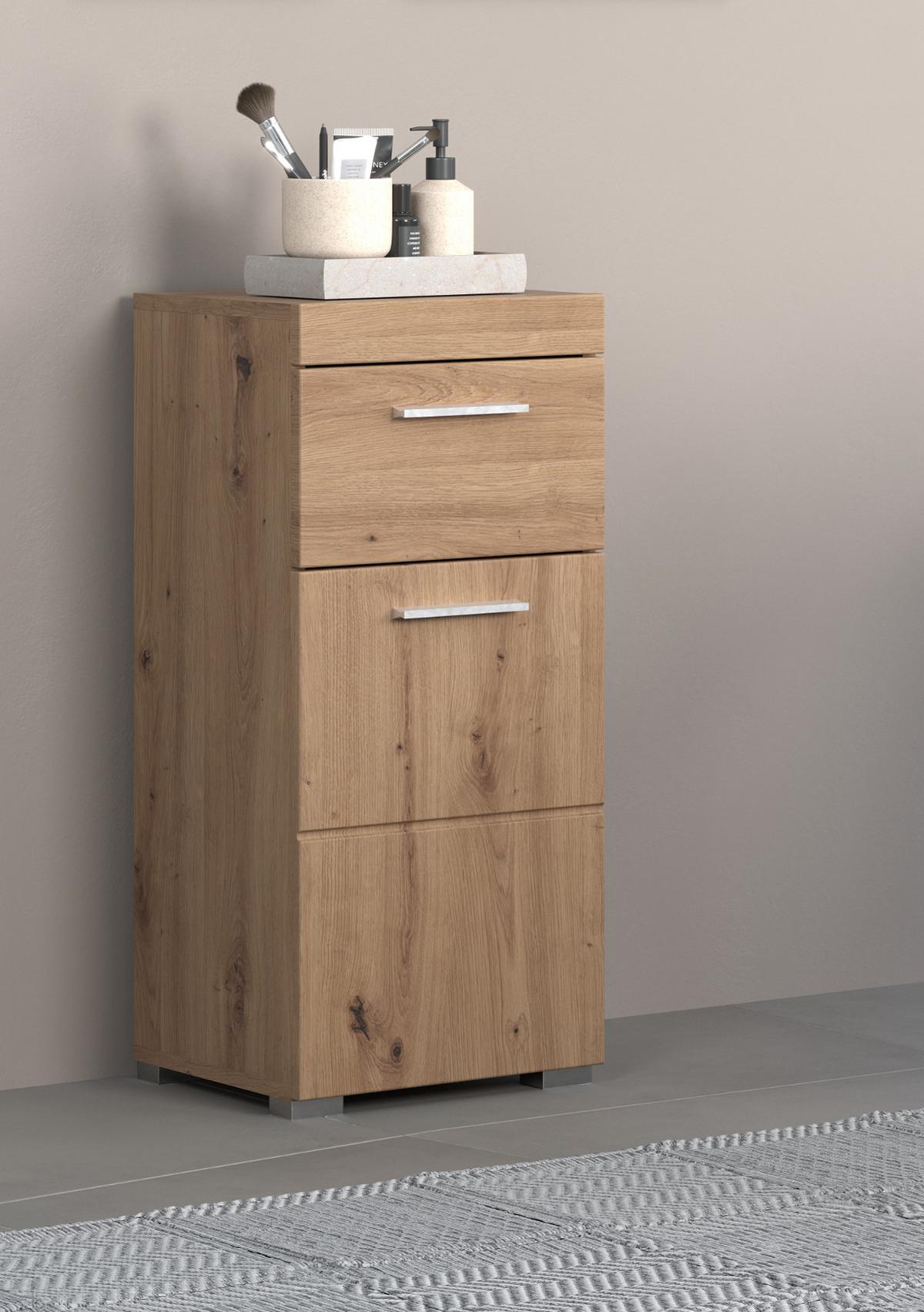 BADSCHRANK Asteiche 37 x 79 cm, Badezimmer Unterschrank in modernem Stil - Eichefarben, Holzwerkstoff/Kunststoff (37/79/31cm) - Top.Furn