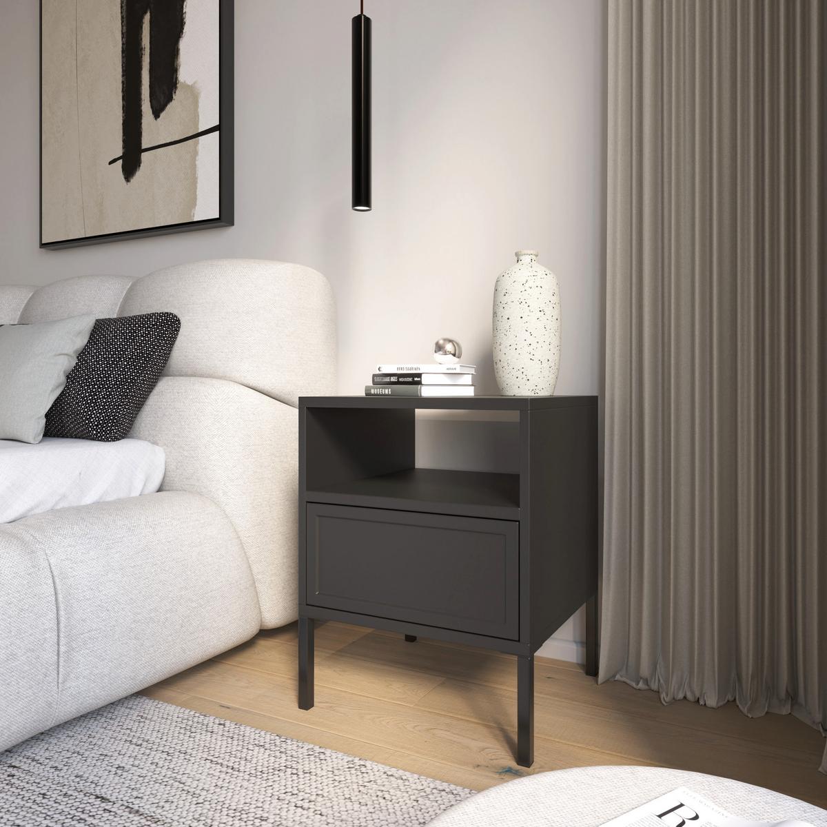 NACHTTISCH VELVETO schwarz 50 cm - Schwarz, Holzwerkstoff/Metall (45/54/40cm) - Selsey