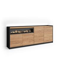 SIDEBOARD, Eiche und Schwarz, 207/37/80cm, Kamin mit Feuereffekt - Eichefarben, Holzwerkstoff (207/80/37cm) - Skraut Home