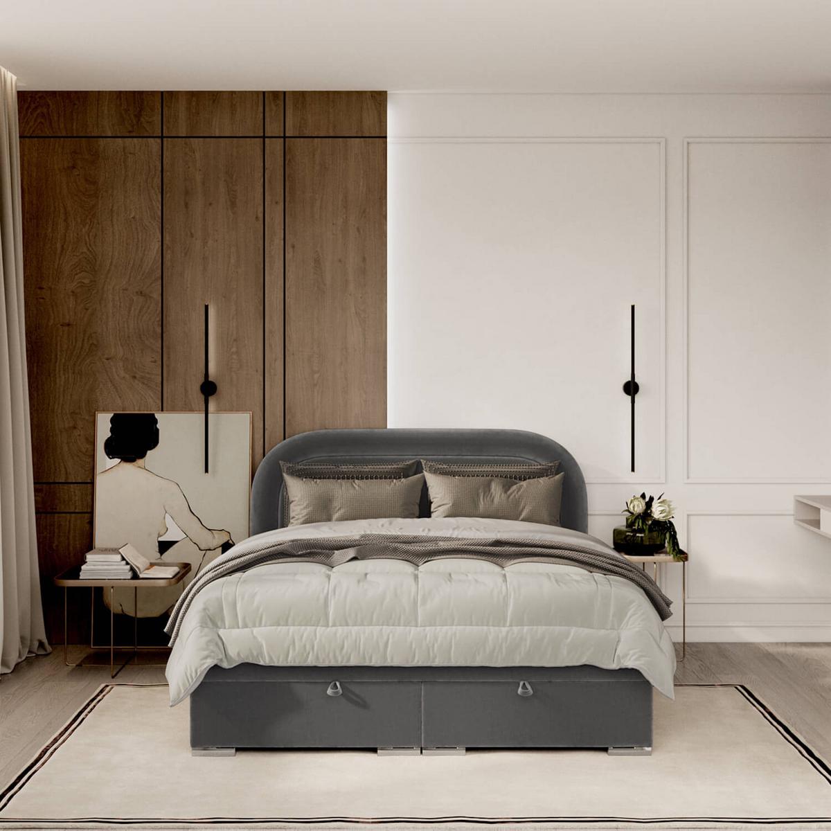 POLSTERBETT Harmony mit Stauraum 180/200 cm Stahl im Lotta Stoff - Chromfarben/Graphitfarben, Holz/Holzwerkstoff (180/200cm) - AltaBeds