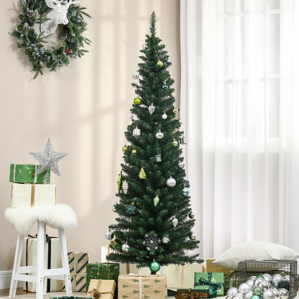 WEIHNACHTSBAUM 390 Spitzen Tannenbaum mit Kunststoffständer Grün - Grün, Kunststoff (180cm) - HOMCOM