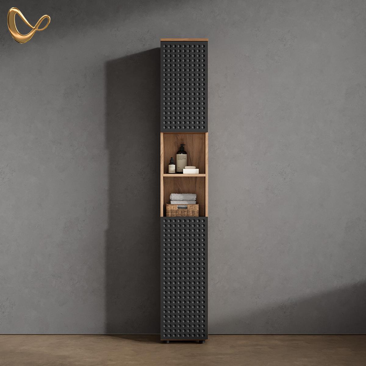BADSCHRANK Ronco Anthrazit gepunktet 30 x 192 cm - Anthrazit, Holzwerkstoff (30/192/30cm) - Livinity®
