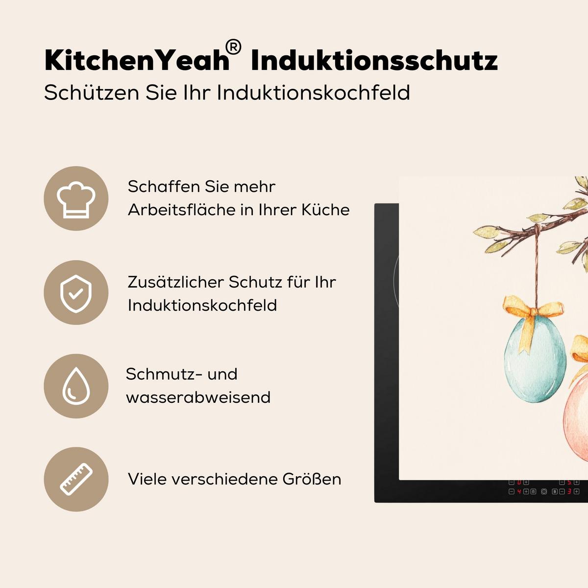 HERDABDECKPLATTE Osterkuchen - Schleife - Eier Herdabdeckung Induktionsfeld 75x52 cm - Creme, Kunststoff (75/52/0.2cm) - MuchoWow