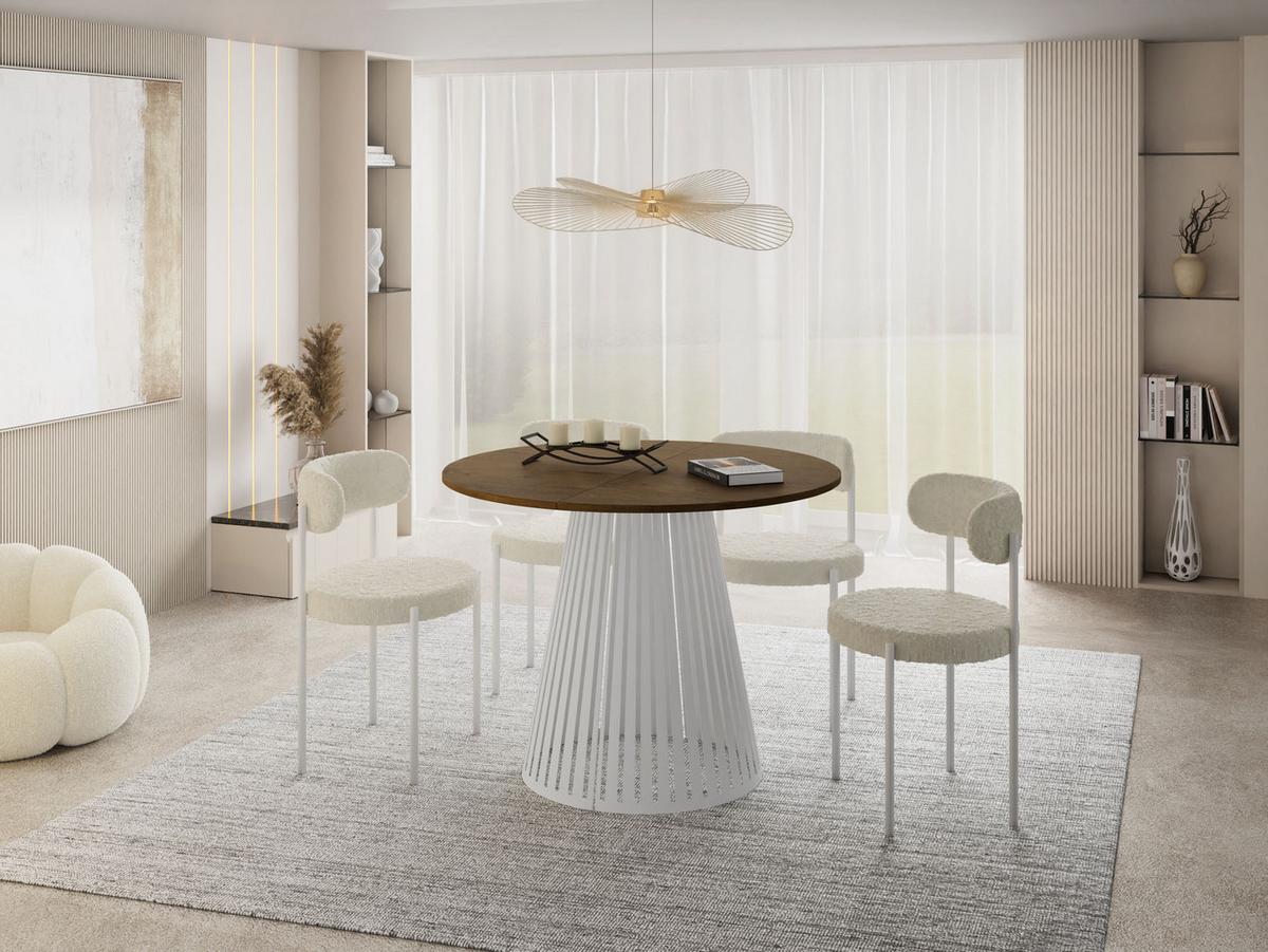 ESSTISCH Naro rund ausziehbar mit Weißem Lamellen-Metallgestell, Braun 120-200/120/76 cm - Alteiche/Weiß, Holzwerkstoff/Metall (120/196/76cm) - WFL GROUP