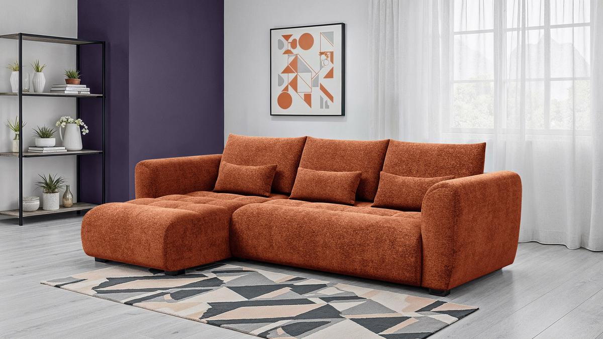 ECKSOFA SORENO 4-Sitzer, orange - Schwarz/Orange, Holz/Textil (293/171cm) - Wozimo
