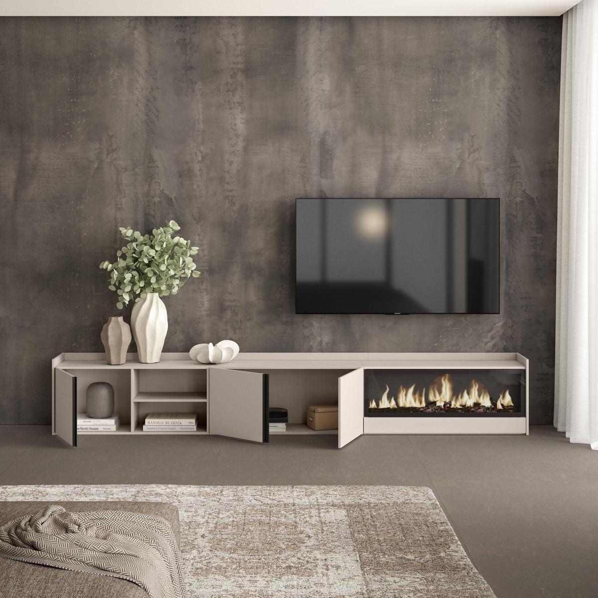 LOWBOARD, Beige, 315/35/50cm, Kamin mit Feuereffekt XXL - Beige, Holzwerkstoff (315/50/35cm) - Skraut Home