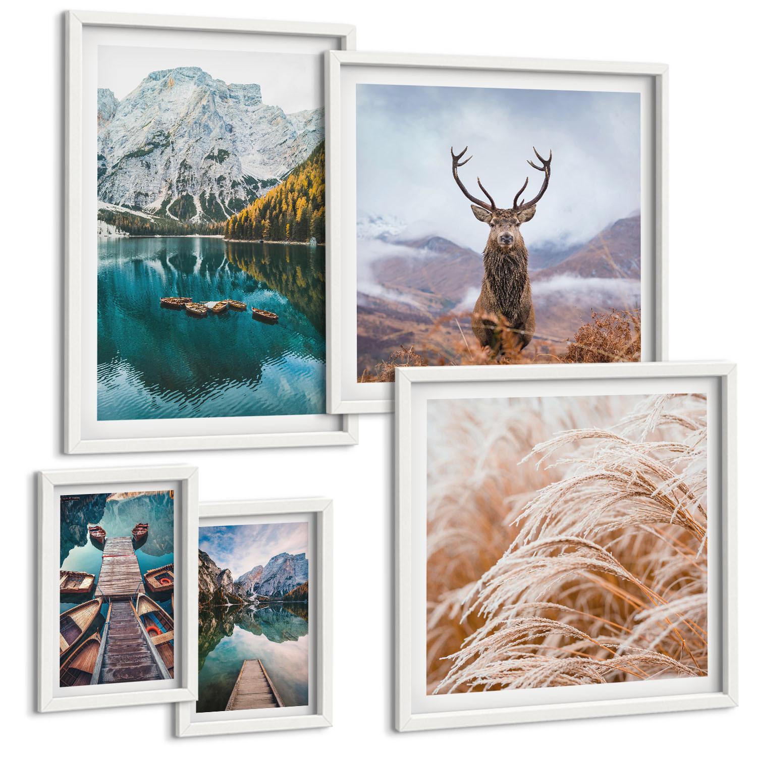 BILDER SET 5er Set - 50x50 cm & 20x30 cm & 40x60 cm Weißer Rahmen - Architektur der Kanäle von Venedig - Weiß, Kunststoff (40/60cm) - TULUP