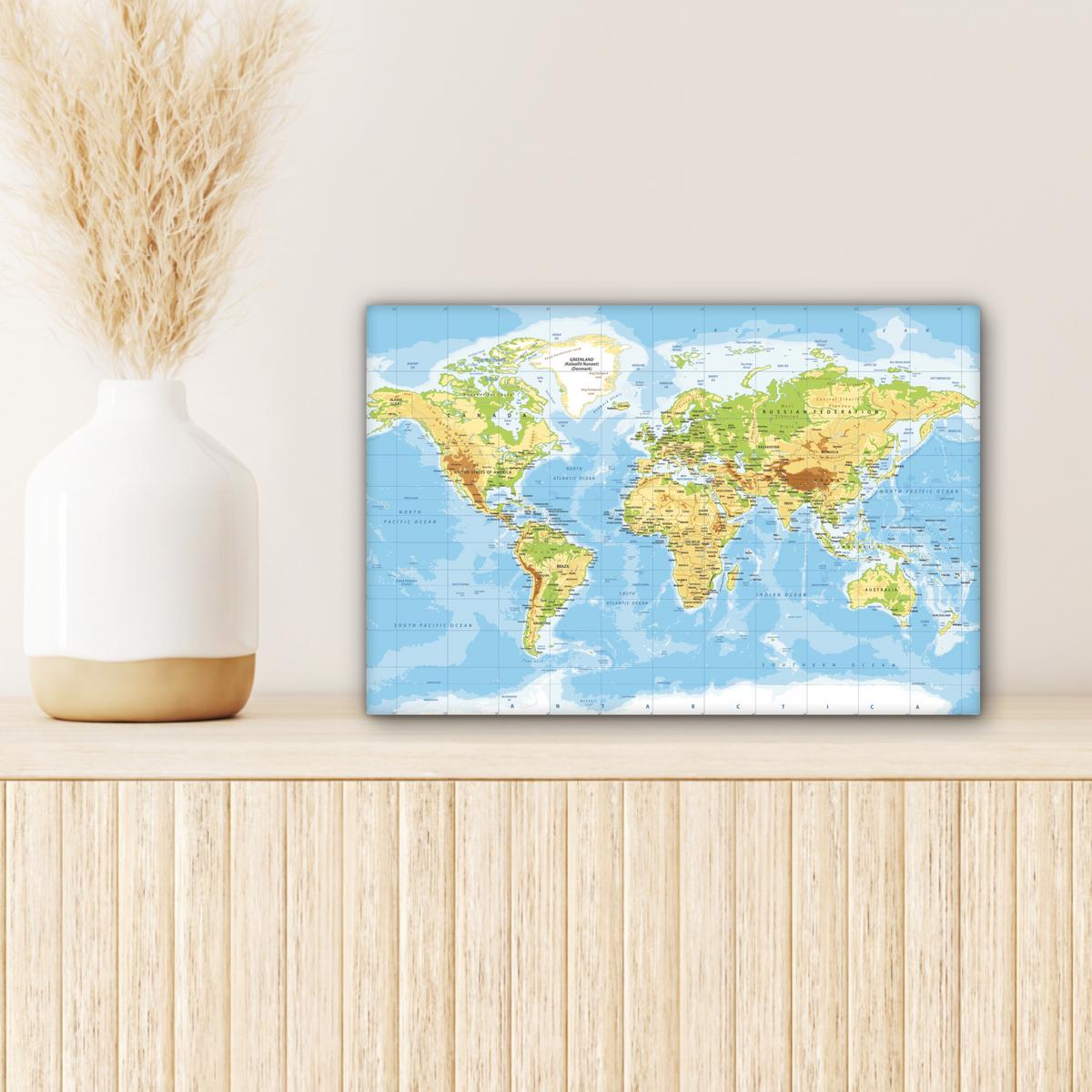 LEINWANDBILD Weltkarte - Statistisch - Blau - Erde - Bildung Deko Schlafzimmer 30x20 cm - Blau, Textil (30/20cm) - MuchoWow